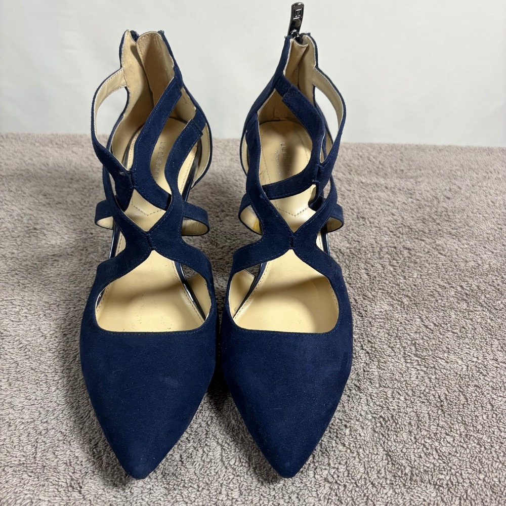 Liz Claiborne Navy Blue Strappy Pointed Toe Pumps Heels Size 9.5 | Faux Suede